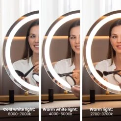 Nuvoo Make-up Spiegel - Visagie Spiegel - Hollywood Spiegel - Diameter 50cm - 3 Licht Tinten - Dimbaar - USB Telefoonoplader - Goud -Maybelline Beauty Verkoop 1200x1200 316