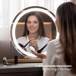 Nuvoo Make-up Spiegel - Visagie Spiegel - Hollywood Spiegel - Diameter 50cm - 3 Licht Tinten - Dimbaar - USB Telefoonoplader - Goud -Maybelline Beauty Verkoop 1200x1200 317