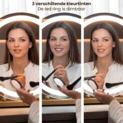 Nuvoo Make-up Spiegel - Visagie Spiegel - Hollywood Spiegel - Diameter 50cm - 3 Licht Tinten - Dimbaar - USB Telefoonoplader - Goud -Maybelline Beauty Verkoop 1200x1200 318