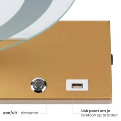 Nuvoo Make-up Spiegel - Visagie Spiegel - Hollywood Spiegel - Diameter 50cm - 3 Licht Tinten - Dimbaar - USB Telefoonoplader - Goud -Maybelline Beauty Verkoop 1200x1200 320