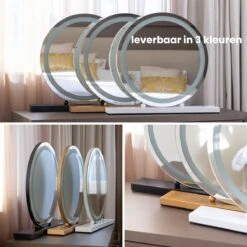 Nuvoo Make-up Spiegel - Visagie Spiegel - Hollywood Spiegel - Diameter 50cm - 3 Licht Tinten - Dimbaar - USB Telefoonoplader - Goud -Maybelline Beauty Verkoop 1200x1200 321